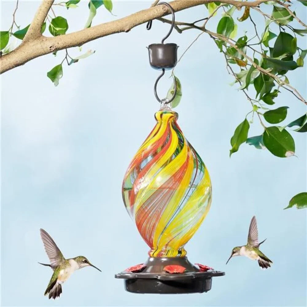 Ice Cream Shaped Spiral Hummingbird Feeder for Outdoors Hanging,Hand Blown Glass